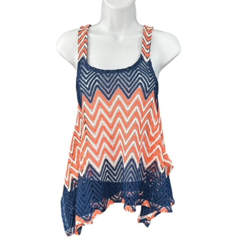 RUE 21 WOMENS JUNIORS SIZE‎ XS SLEEVELESS TANK TOP SHIRT BLOUSE SHEER CHEVRON